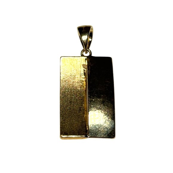 Modern Gold Textured Rectangle Pendant Geometric Design Unisex Minimalist - Picture 2 of 16
